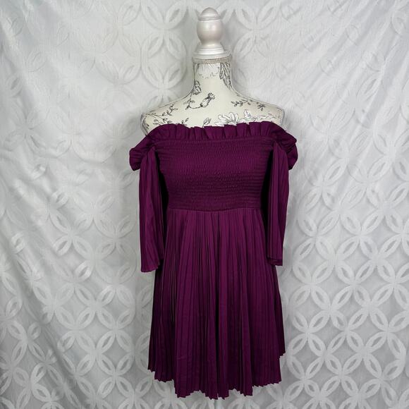 Ali & Jay Le Flirt Off the Shoulder Pleated Magenta Mini Dress NWT - Picture 11 of 15